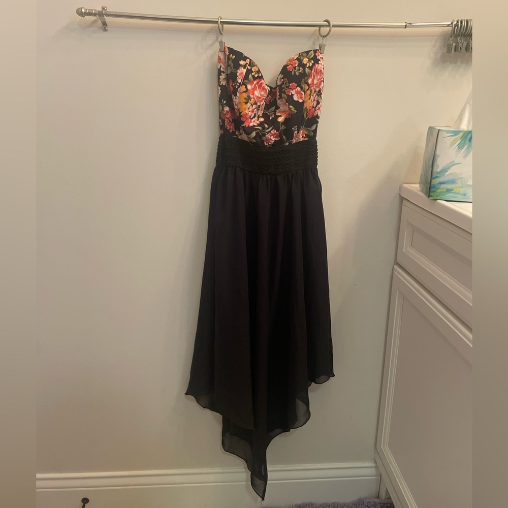 Elegant Floral Strapless High Low Dress
